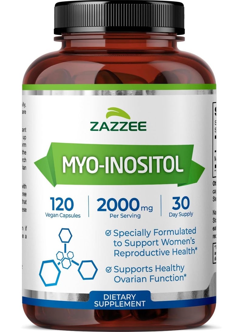 Zazzee Myo-Inositol  Hormone Balance & Healthy Ovarian Function Support 120 Capsules 30 servings - Image 1