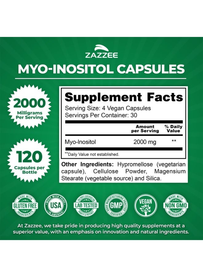 Zazzee Myo-Inositol  Hormone Balance & Healthy Ovarian Function Support 120 Capsules 30 servings - Image 3