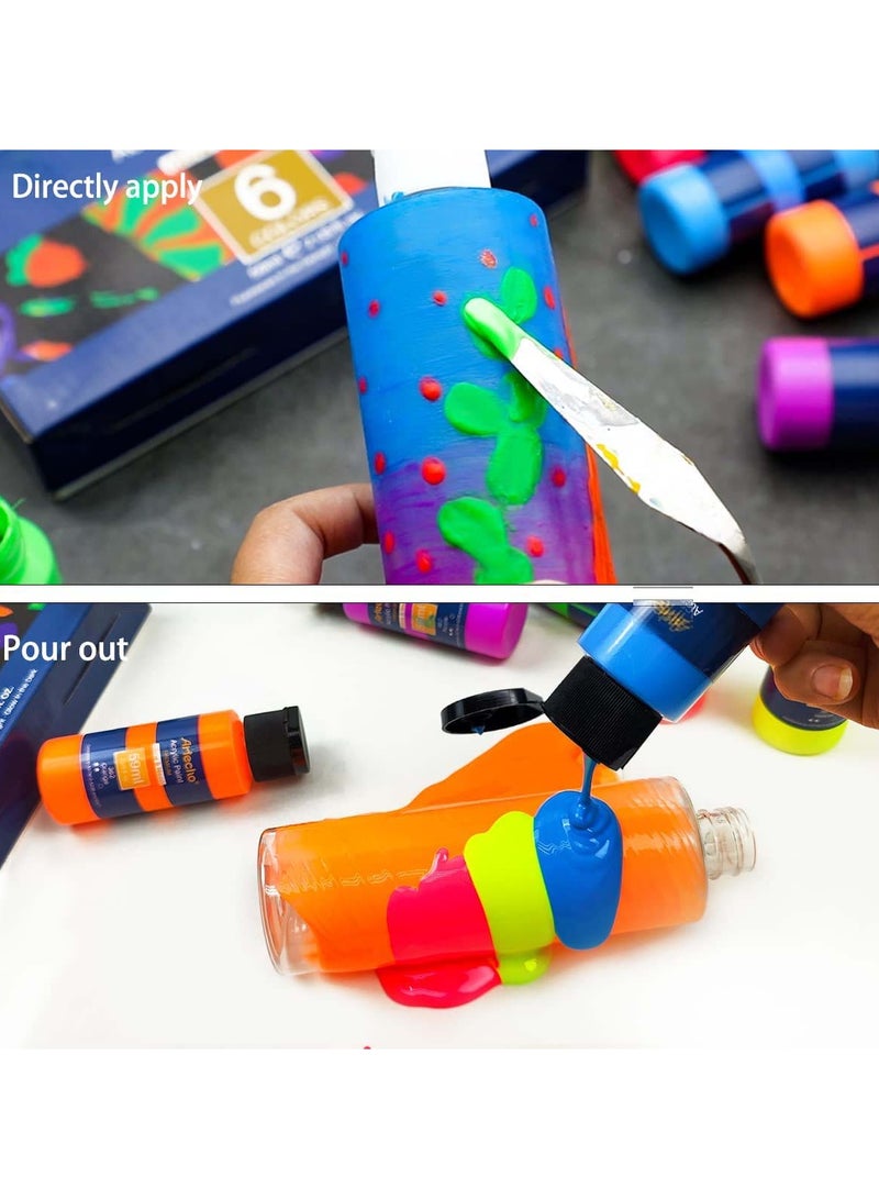 SYOSI - Acrylic Paint Set for Art Painting Decorate 6 Neon and  Glow in the Dark Paint Colors 2-in-1 2 Ounce/59ml Acrylic Luminous Paint Supplies for Wood, Fabric, Crafts, Canvas, Leather&Stone - Image 1