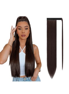 SOFEIYAN SOFEIYAN Long Straight Ponytail Extension 30 inch Wrap Around Ponytail Synthetic Hair Extensions Clip in Ponytail Hairpiece for Women Darkest Brown  Dark Auburn Mixed 