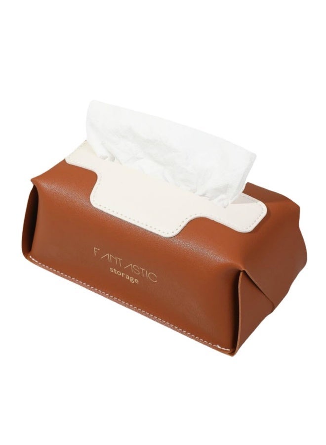 SUCITY Leather Tissue Box Cover, Tissue Box Holder for Living Room, Bedroom and Office, Office Desk Tissue Box Cover for Car (Brown) - Image 1