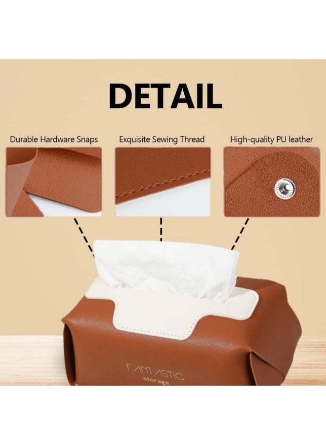SUCITY Leather Tissue Box Cover, Tissue Box Holder for Living Room, Bedroom and Office, Office Desk Tissue Box Cover for Car (Brown) - Image 5