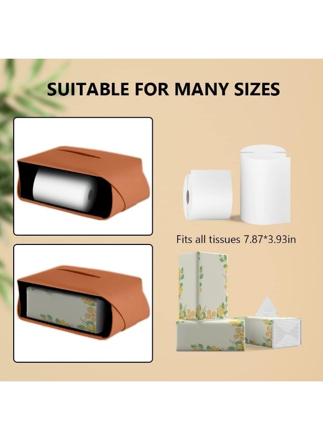 SUCITY Leather Tissue Box Cover, Tissue Box Holder for Living Room, Bedroom and Office, Office Desk Tissue Box Cover for Car (Brown) - Image 4