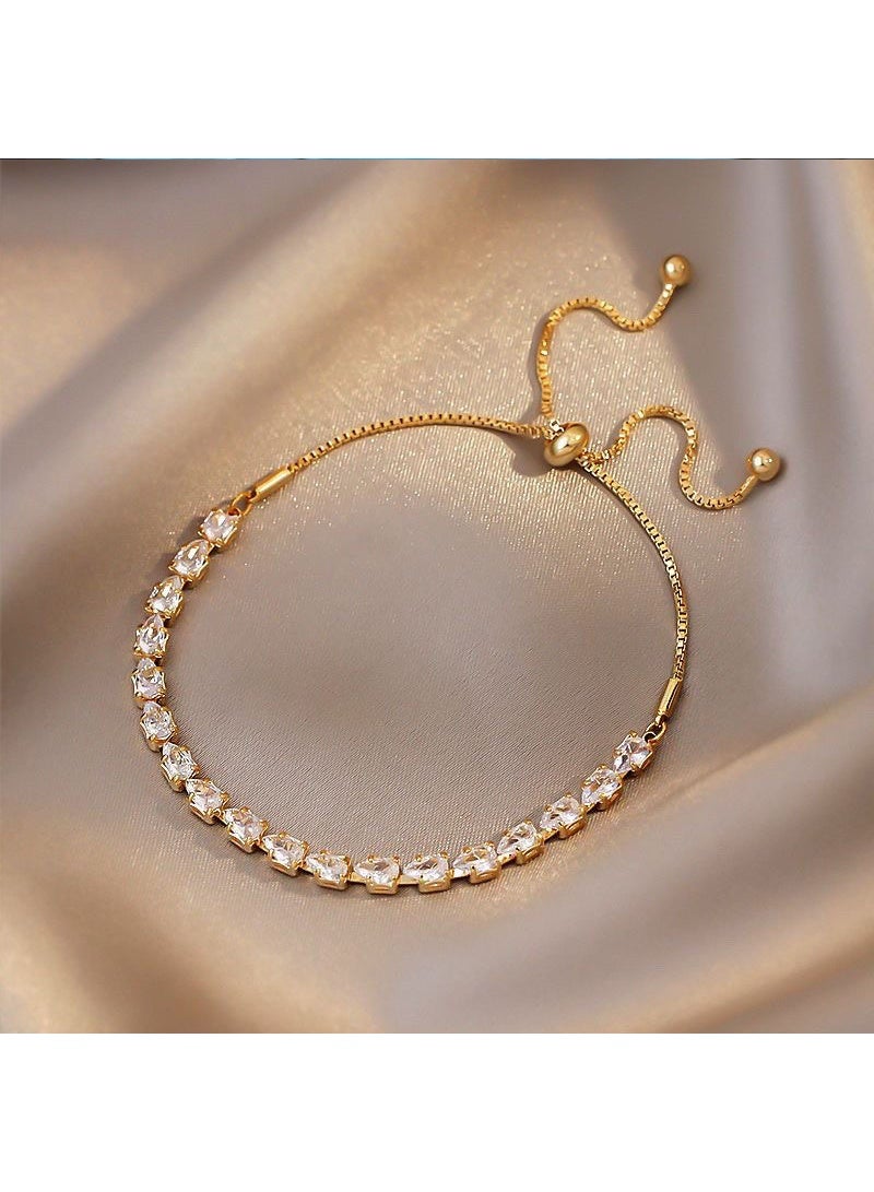 YUJA Bracelets for Women White Gold Plated Diamond AAA+ Cubic Zirconia CZ Dainty Classic Adjustable Slider Bracelet Golden Fashion Jewelry Wedding Gift - Image 2