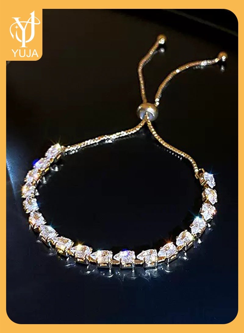 YUJA Bracelets for Women White Gold Plated Diamond AAA+ Cubic Zirconia CZ Dainty Classic Adjustable Slider Bracelet Golden Fashion Jewelry Wedding Gift - Image 1