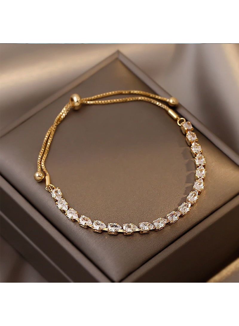 YUJA Bracelets for Women White Gold Plated Diamond AAA+ Cubic Zirconia CZ Dainty Classic Adjustable Slider Bracelet Golden Fashion Jewelry Wedding Gift - Image 3