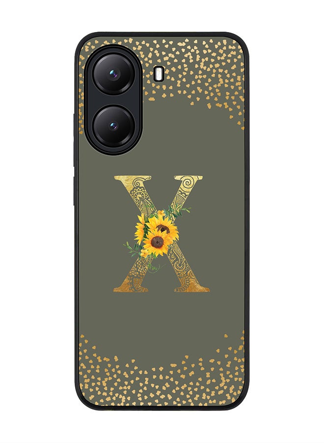 Stylizedd For Xiaomi Poco X7 Pro 5G Case,Slim fit Camera Protection, Shockproof Thin Phone cover  - Custom Floral Monogram - X  (Olive Green ) - Image 1