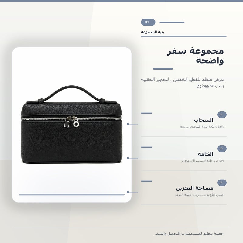 حقيبة مكياج احترافية بمقبض حمل ولتخزين احترافي لـ المكياج وأدوات التجميل والتخزين اليومي أثناء السفر باللون أسود مع مقبض - Image 5