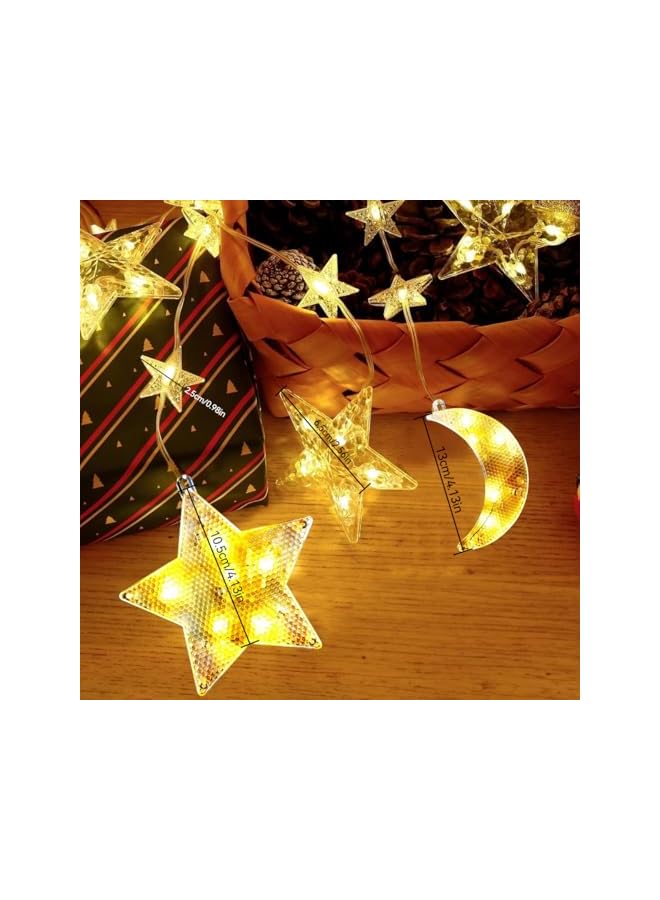 The Bros Ramadan Diwali Decorations Lights, Solar 12 Drops Star Moon Curtain Ramadan Lights 8 Lighting Modes Waterproof Window Curtain Fairy Lights for Home Party Outdoor - Warm White  - Image 3