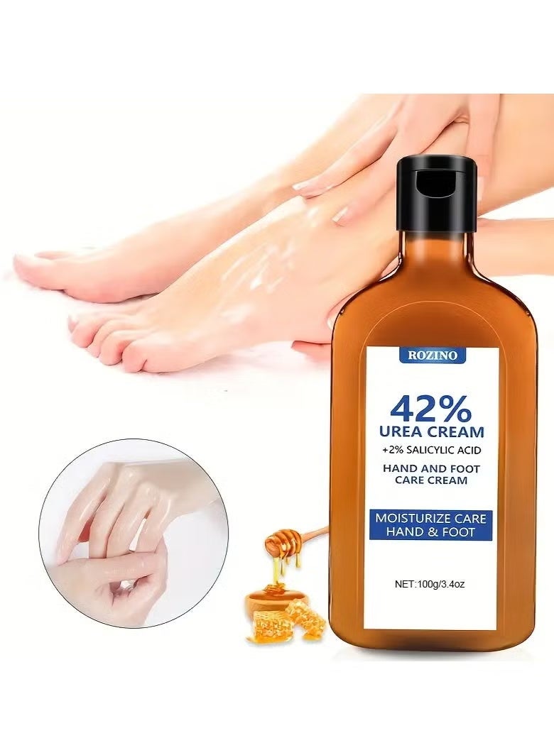 Rozino 42% Urea Cream with 2% Salicylic Acid - Intensive Moisturizing Hand&Foot Care, Softens Rough Skin&Prevents Cracking, , 100g (3.53fl.oz) Bottle with Honeycomb Texture Imagery - Image 1