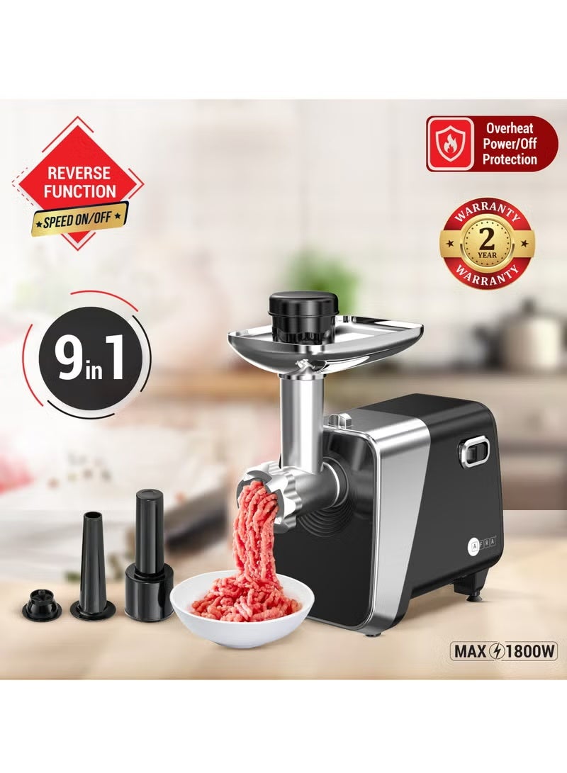 AFRA مطحنة لحم أفرا، 1800 واط، سعة 2 كجم، هيكل من الألمنيوم، سكين صلب غير قابل للصدأ، دافع تخزين الطعام، ملحق كبة ونقانق، AF-1800MGBK، ضمان لمدة 2 سنة - Image 5