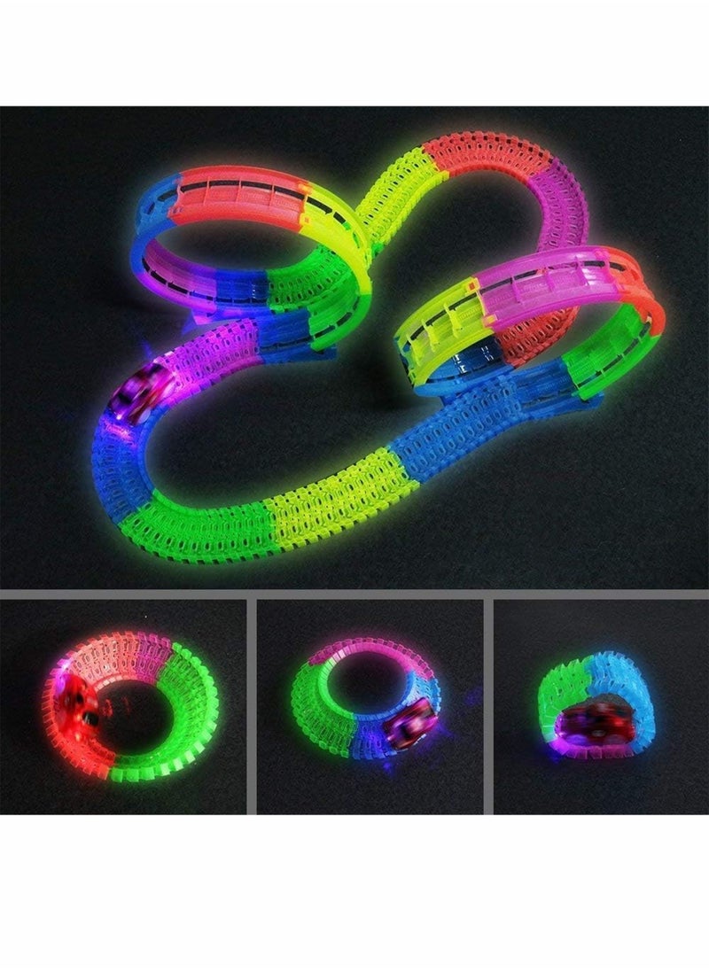 220 Pieces Glow Race Track with LED Flashing Race Car 11FT Speedway Non-Toxic ABS Bend Flex and Glow for 3+ Years