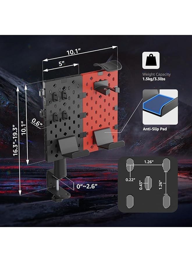 ASA Pegzon Clip Mount Board Headset And Controller Holder Rotatable Controller Holder With Cable Hooks Gaming Accessories For Xbox Ps5 Ps4 Nintendo Switch Desk Organizer Red Metal Plastic - Image 3