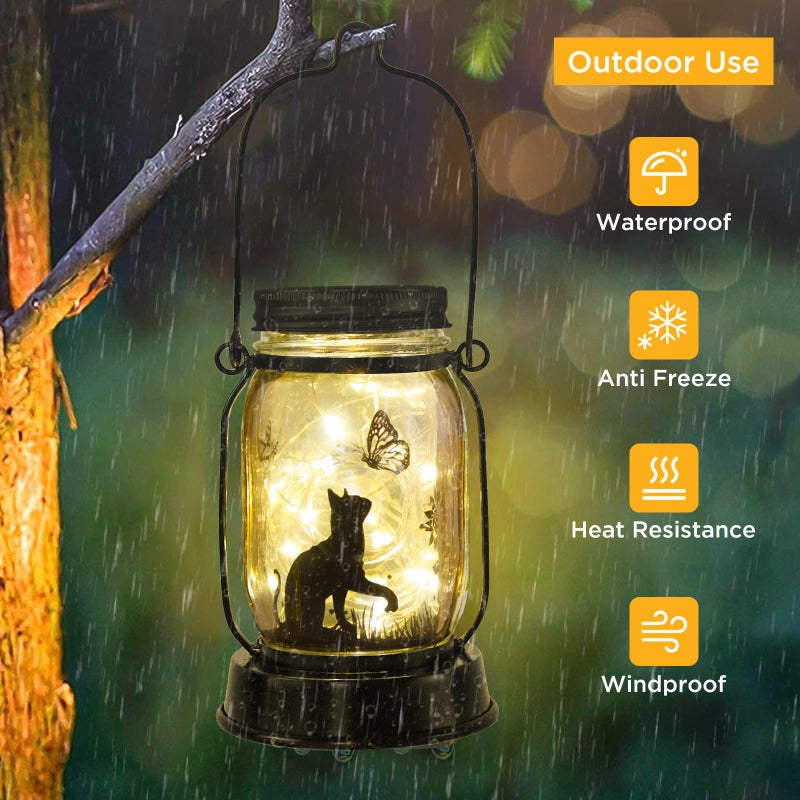 kyoryuger Cat Gifts Cat Lover Gifts for Women/Mom/Grandma/Sister, Mother Day Gift, Cats Butterfly Solar Lights Outdoor Hanging Cat Lanterns Fairy Lights, Kitty Lamps Decor for Yard Lawn Garden Patio - Image 3