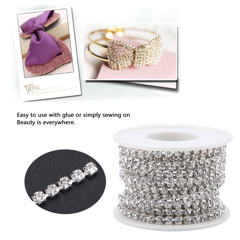 SS16 5yard/roll Crystal Rhinestone Chain DIY Fashion Close Cup Chain Silver Apparel Accessories - Image 4