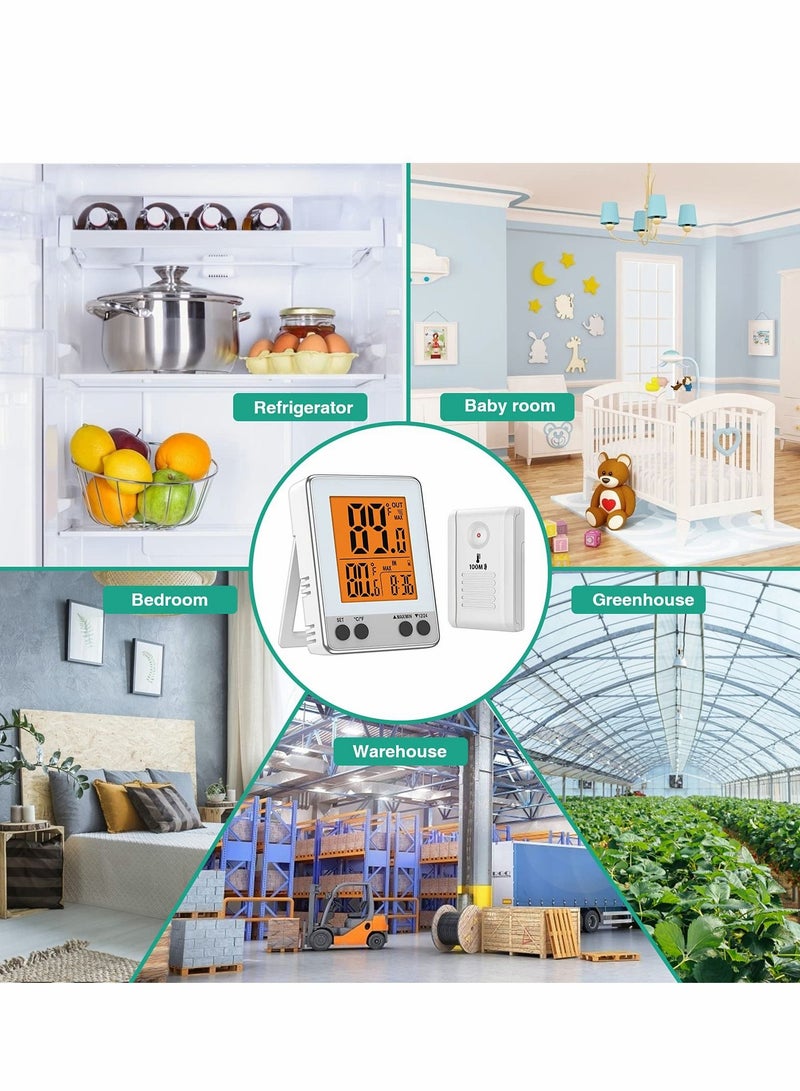 Indoor Outdoor Thermometer, Wireless Hygrometer Monitor, Digital Thermometer with Remote Sensor, Orange Backlight, Tabletop, Magnetic and Wall-Mounted Design for Home, Greenhouses, Baby Room - Image 3
