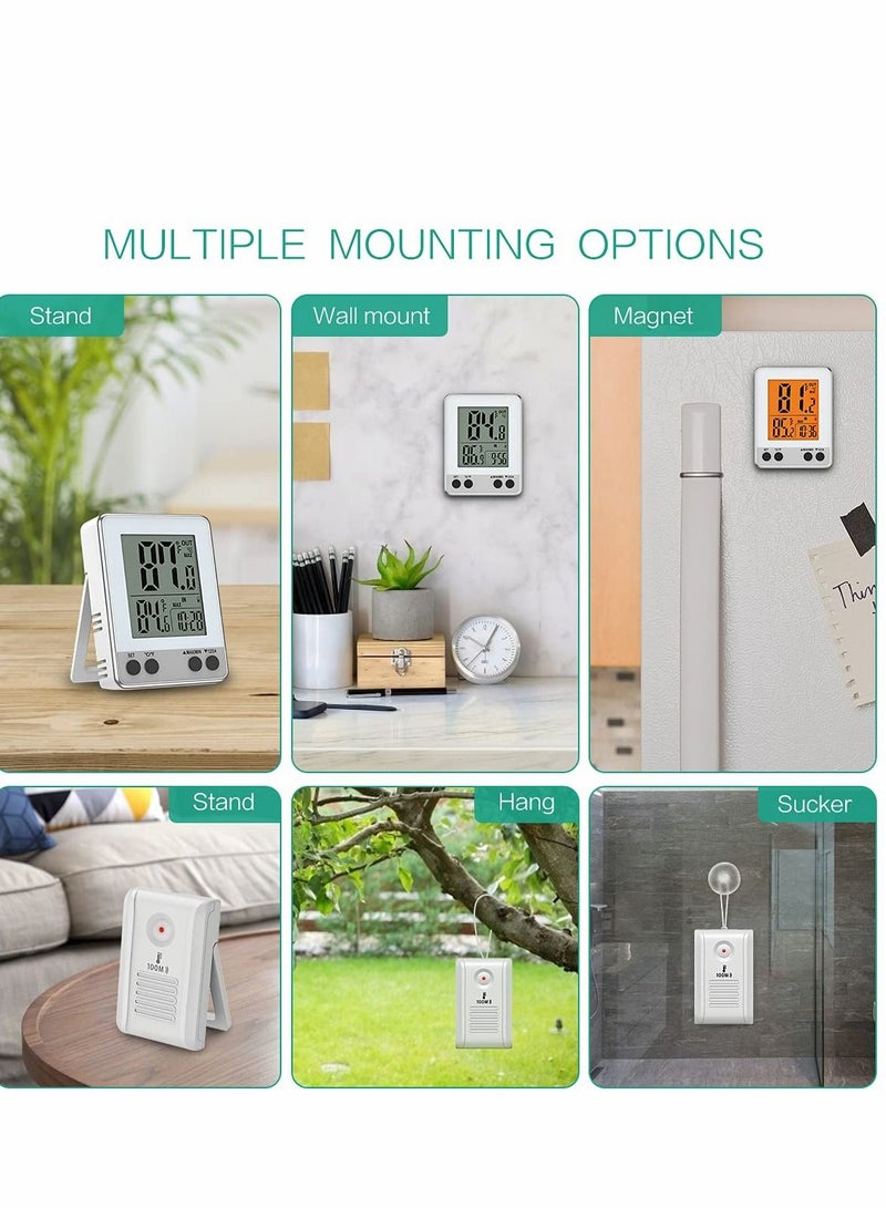 Indoor Outdoor Thermometer, Wireless Hygrometer Monitor, Digital Thermometer with Remote Sensor, Orange Backlight, Tabletop, Magnetic and Wall-Mounted Design for Home, Greenhouses, Baby Room - Image 4