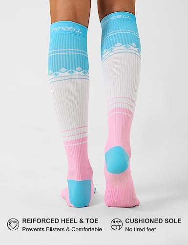 FITRELL 3 Pairs Compression Socks for Women and Men 20-30mmHg- Circulation and Muscle Support Socks for Travel, Running, Nurse, Knee High, Bliss Cream, L/XL - Image 5