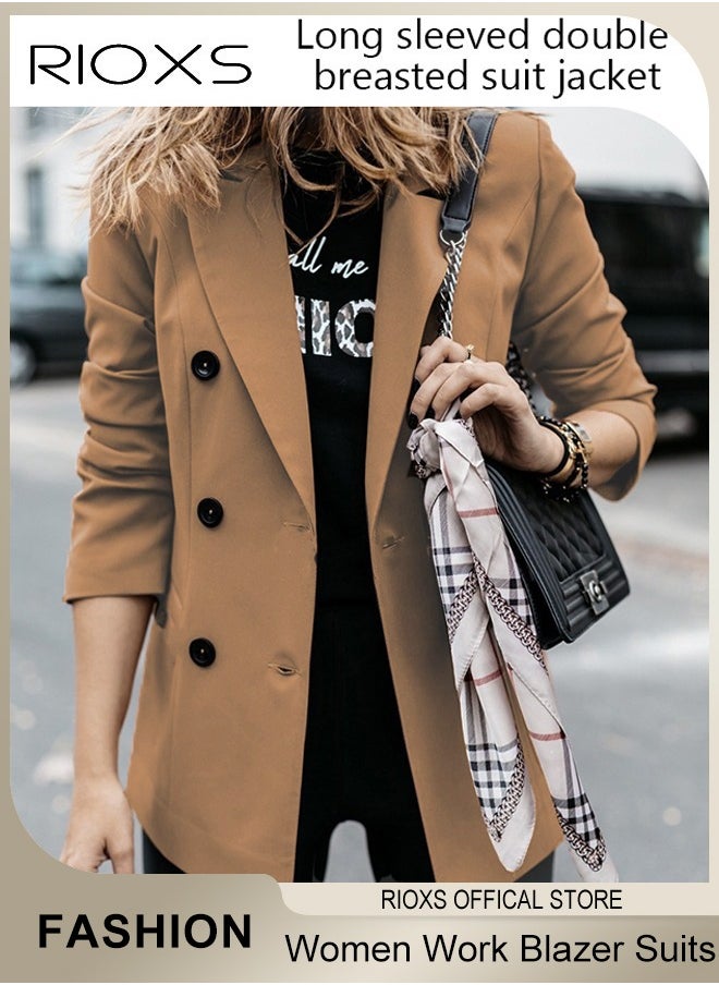 RIOXS - Women's Long Sleeve Open Front Suit Jacket Lightweight Work Office Blazer Jacket Slim Solid Color Jacket Cardigan - Image 1