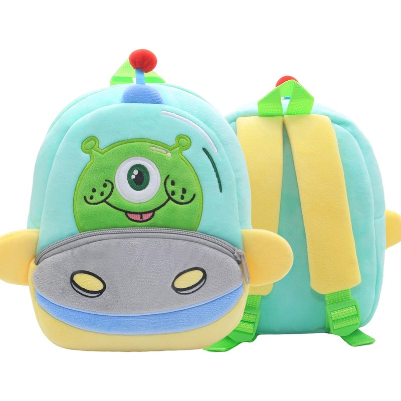 Plush Kids Backpack, UFO Space Design, Soft Lightweight School Bag for Toddlers and Preschool Kids - Image 1