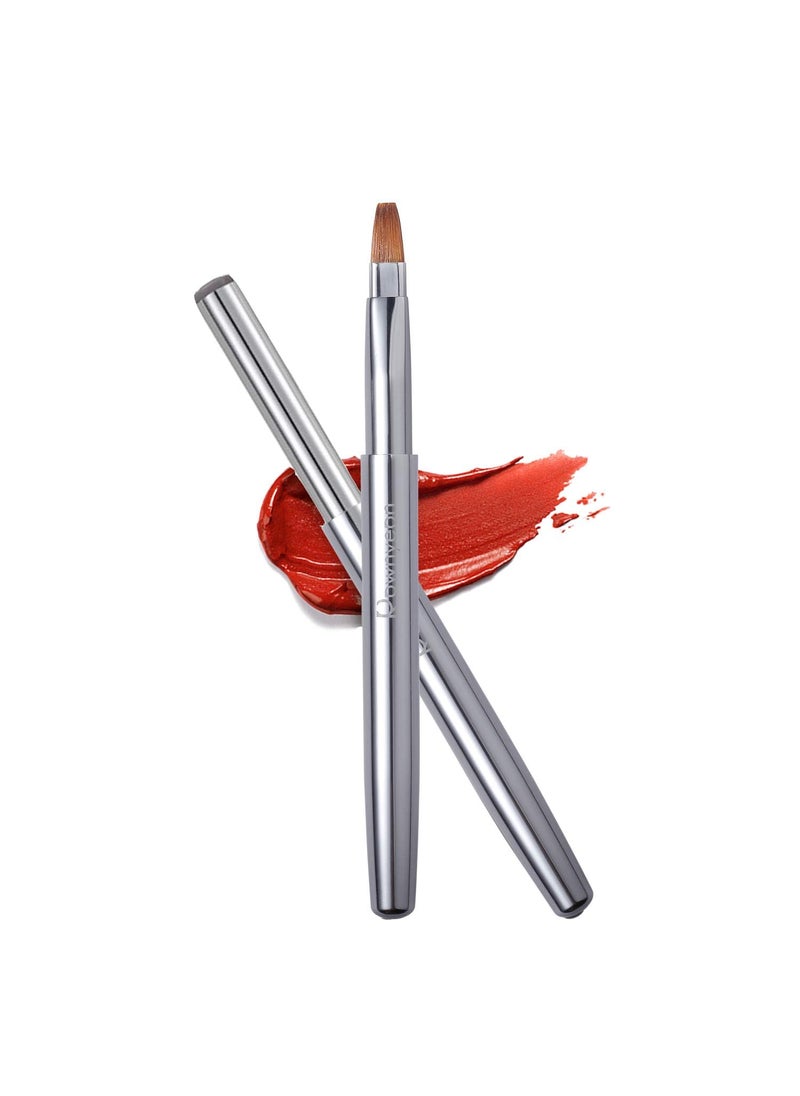 Camdeez Rownyeon Travel Retractable Lip Brush Applicators Flat for Lipstick Gloss Creams Portable with Cap, Professional Makeup Brush for Women Girls As Christmas Gift and Halloween Makeup Tools Silver 