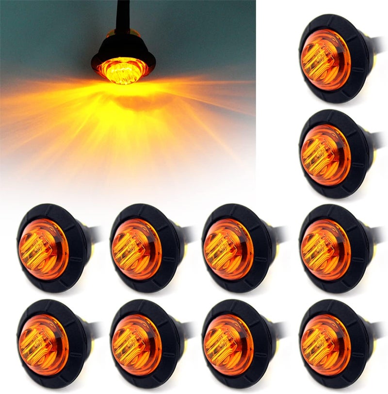 FXC 10x 3/4" Round LED Clearence Light Front Rear Side Marker Indicators Light for Truck Car Bus Trailer Van Caravan Boat, Taillight Brake Stop Lamp (Amber, 12V) - Image 1