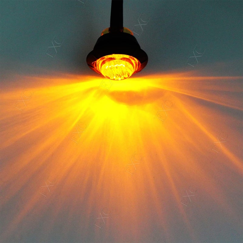 FXC 10x 3/4" Round LED Clearence Light Front Rear Side Marker Indicators Light for Truck Car Bus Trailer Van Caravan Boat, Taillight Brake Stop Lamp (Amber, 12V) - Image 3