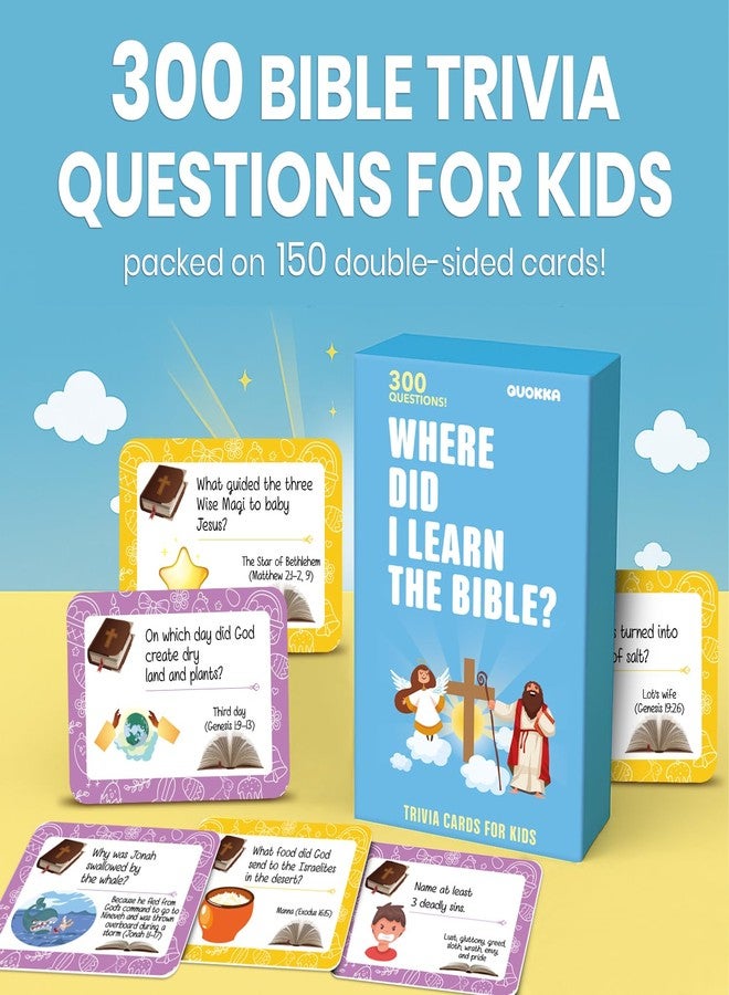 QUOKKA 300 Engaging Bible Trivia Card Questions - Fun Bible Games for Kids and Families to Learn About Scripture - Christian Games for Sunday School, Homeschool, and Family Bible Study - Image 2