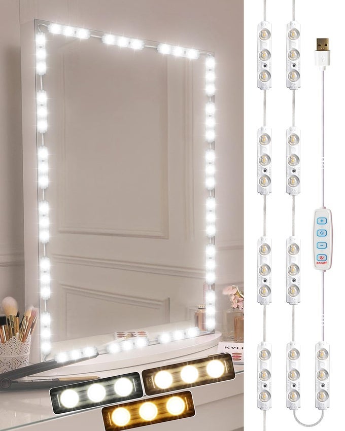VANITY LIGHTS FOR MIRROR LED MAKEUP LIGHT STRIP WITH 3 COLOR TEMPERATURE LIGHTING MODES AND DIMMABLE STICK ON VANITY BATHROOM MIRRORULTRA BRIGHT MIRROR NOT INCLUDED