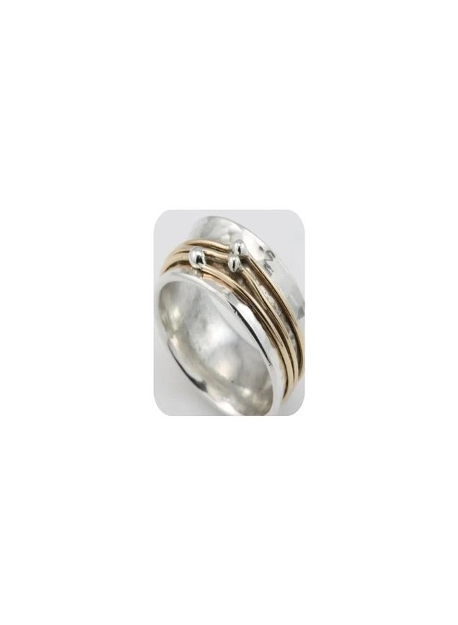 925 Sterling Silver Two-Tone Vintage Ring - Unique Stackable Loop Design, Fashionable Boho Chic Statement Jewelry for Women Size 9