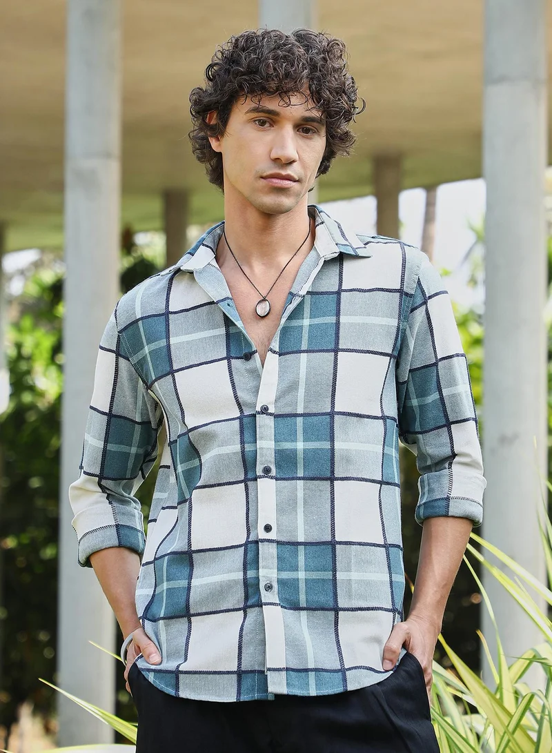 Campus Sutra Men's Steel Blue Overlaping Check Shirt