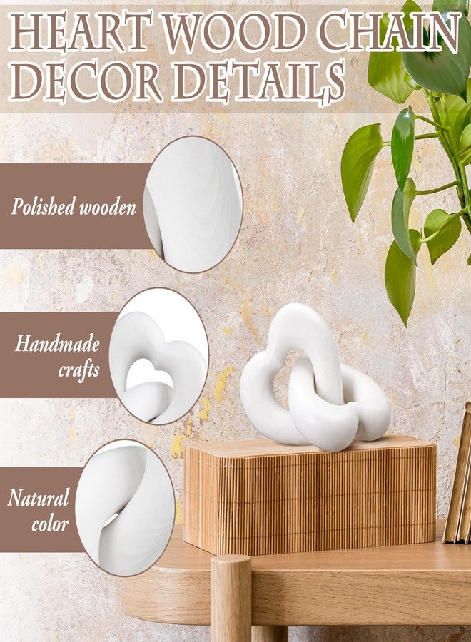 Colingmill Valentines Day Decorations Wooden Interlocking Hearts Neutral Valentines Decor Wooden Love Knot Heart Couple Gifts Aesthetic Love Statues Shelf Decor Coffee Table Accessories(Classic White) - Image 3