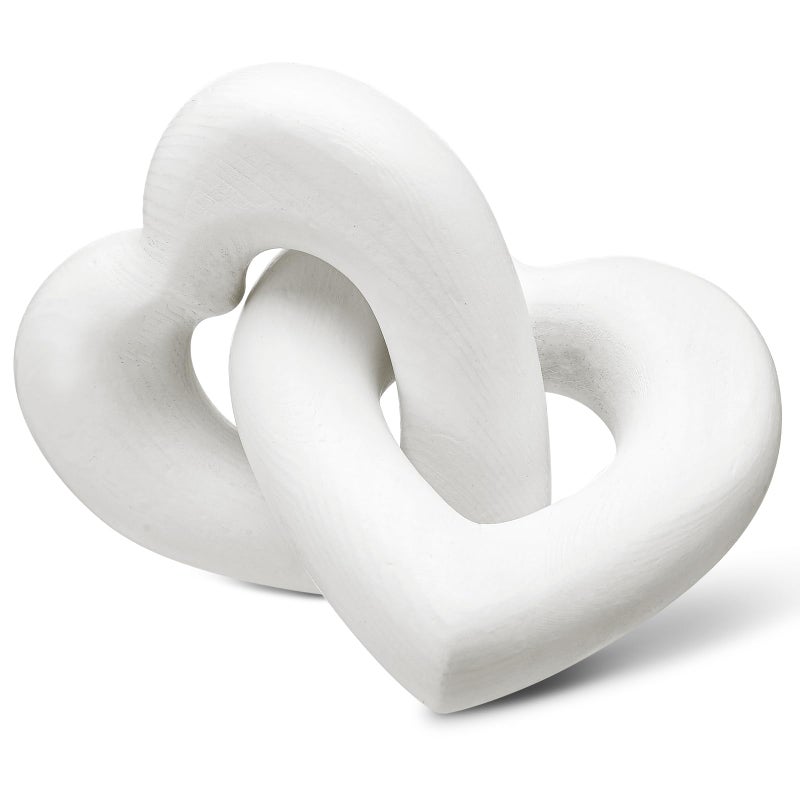 Colingmill Valentines Day Decorations Wooden Interlocking Hearts Neutral Valentines Decor Wooden Love Knot Heart Couple Gifts Aesthetic Love Statues Shelf Decor Coffee Table Accessories(Classic White) - Image 1