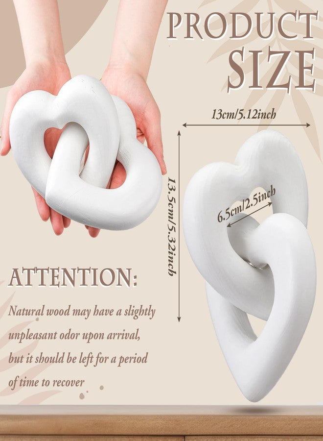 Colingmill Valentines Day Decorations Wooden Interlocking Hearts Neutral Valentines Decor Wooden Love Knot Heart Couple Gifts Aesthetic Love Statues Shelf Decor Coffee Table Accessories(Classic White) - Image 2