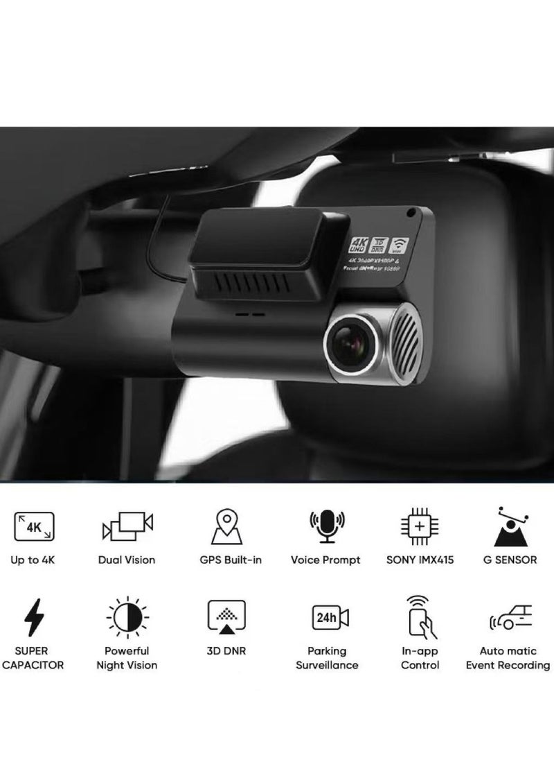 Generic V55 4K+1080P rear camera Dual lens support Car driving recorder G sensor, loop recording, WIFI GPS 24-hour parking monitoring, night vision, free 128GB SD card  - Image 2