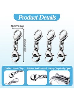 Mtlee Double Lobster Clasp Extender Double Claw Connector Bracelet Extension Clasp Small Bracelet Extender Necklace Shortener Clasp For Diy Jewelry Making 0.98 Inch(Silver 0.98 Inch)  - Image 2