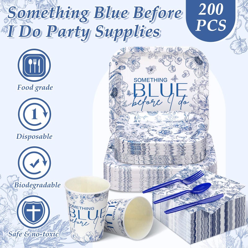 Suttmin 350 Pcs Paper Plates and Napkins Set Disposable Dinnerware Party Supplies Tableware Serve 50 Guest Cups Knife Forks Spoon(Blue Something Blue Before I Do) - Image 4