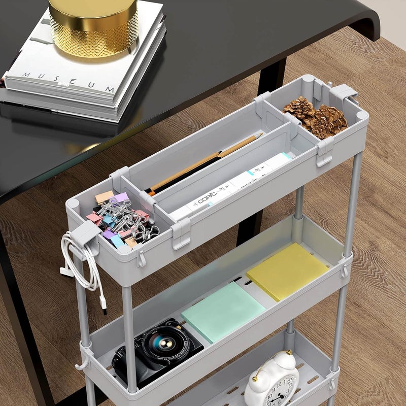 SPACELEAD Slim Storage Cart 4 Tier,Bathroom Storage Organizer Rolling Utility Cart, Mobile Shelving Unit Slide Out Storage Cart for Office, Bathroom, Kitchen, Laundry Room & Narrow Places， Grey - Image 2