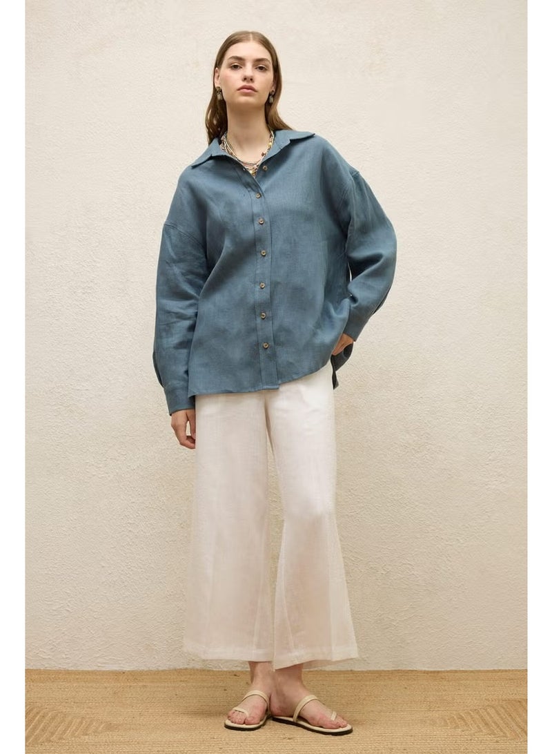 Manuka Linen Trousers with Iron Trace, Ecru - Image 2