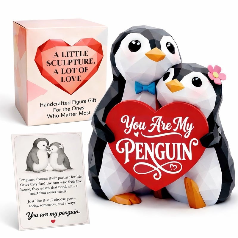 MAMAGIFTREE Penguin Figurines Valentines Day Gifts for Him Her Boyfriend Girlfriend, Hand-Painted Couple Sculpture Romantic I Love You Gift for Wife Husband,Wedding Anniversary Birthday Gift for Women Desk Decor - Image 1