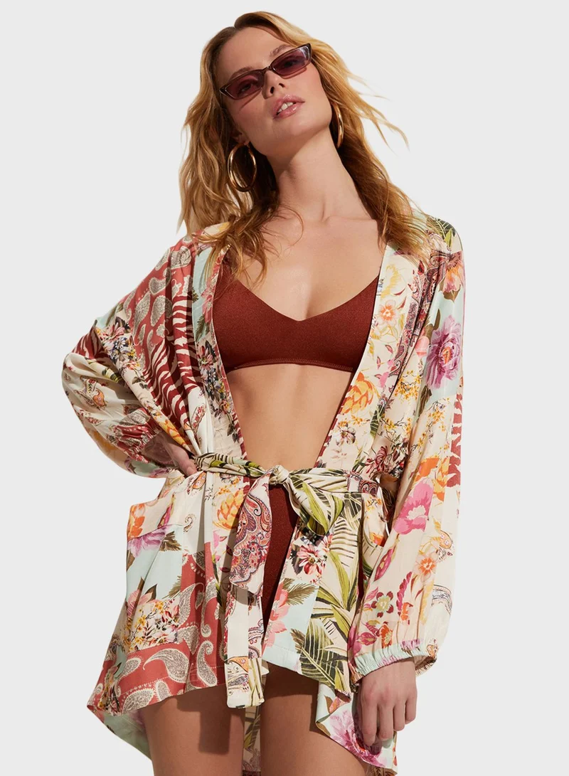 JUNE Printed Knitted Kimono