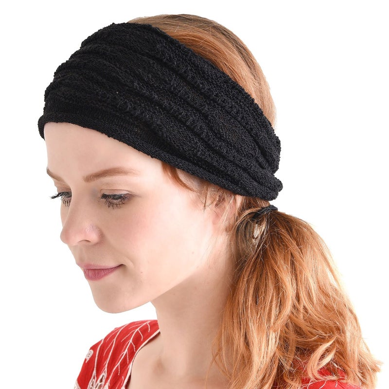 CHARM Mens Headband Lightweight Cotton - Womens Head Band Mesh Hair Accessory Unisex Wrap Black - Image 1