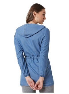 Miss Chase Miss Chase Women's Light Blue Hooded Full Sleeves Solid Tie-Up Detailing Long Denim Jacket (MCAW19DEN05-54-158_Light Blue_L)  - Image 4