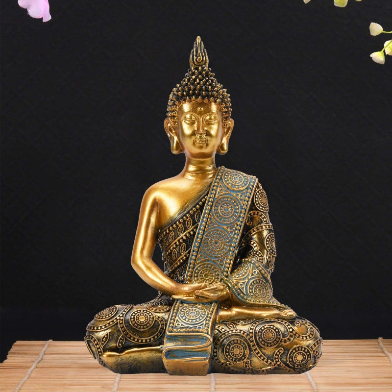 Nacome Meditating Seated Thai Buddha Statue Praying Collectibles FigurinesZen Garden Buddha SculptureIndoorOutdoor Decor for HomePorch Yard Art DecorationpolyresinGold BuddahGift