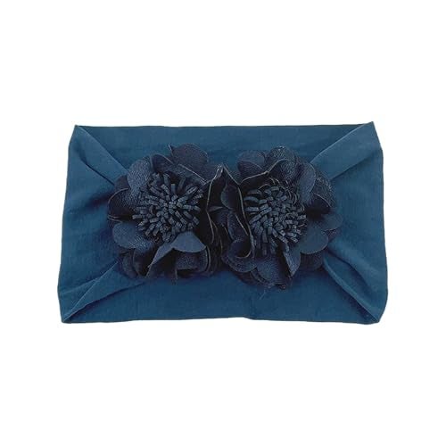 SYGA Baby Headband Nylon Double Flower Soft Stretchable Hairband for Newborn Infant Toddler Kids For 0-3 Year - NavyBlue - Image 3