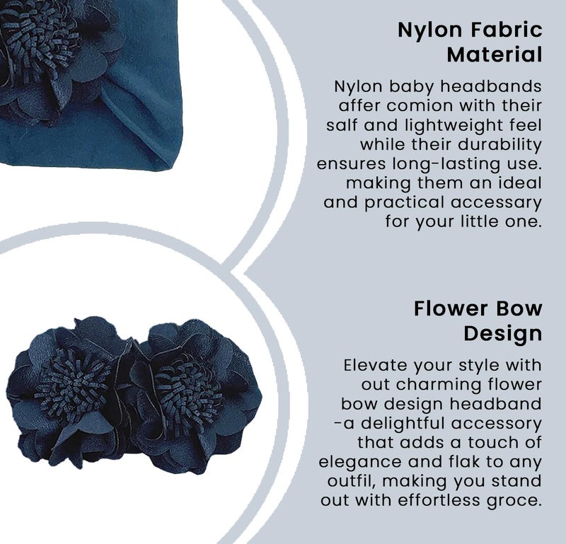 SYGA Baby Headband Nylon Double Flower Soft Stretchable Hairband for Newborn Infant Toddler Kids For 0-3 Year - NavyBlue - Image 5