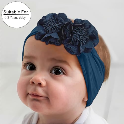 SYGA Baby Headband Nylon Double Flower Soft Stretchable Hairband for Newborn Infant Toddler Kids For 0-3 Year - NavyBlue - Image 2