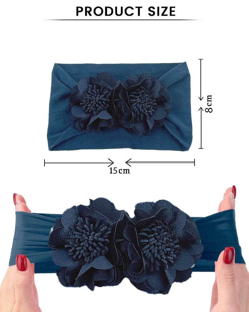 SYGA Baby Headband Nylon Double Flower Soft Stretchable Hairband for Newborn Infant Toddler Kids For 0-3 Year - NavyBlue - Image 4