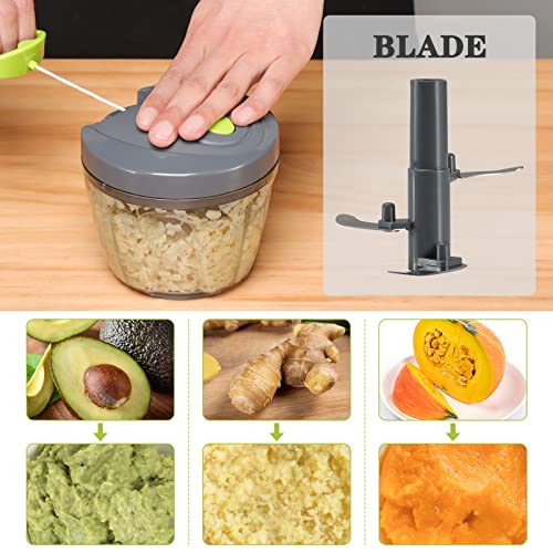 Cambom Manual Food Chopper Vegetable Cutter, Hand String Vegetable Chopper Onions Cutter for Vegetable Fruits Nuts BPA Free Food Safe Material, 650ml Gray - Image 3