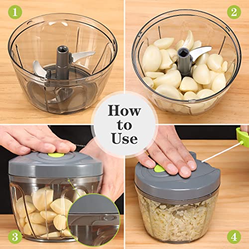 Cambom Manual Food Chopper Vegetable Cutter, Hand String Vegetable Chopper Onions Cutter for Vegetable Fruits Nuts BPA Free Food Safe Material, 650ml Gray - Image 4